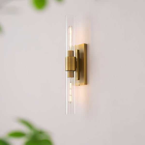 modern brass cylinder glass wall sconce