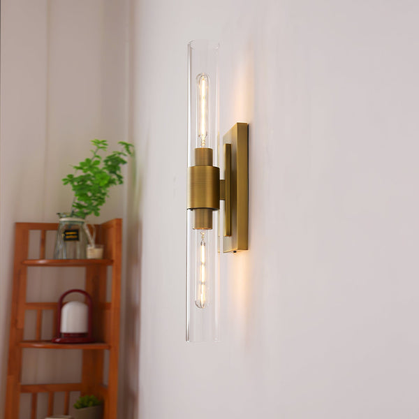 modern brass cylinder glass wall sconce