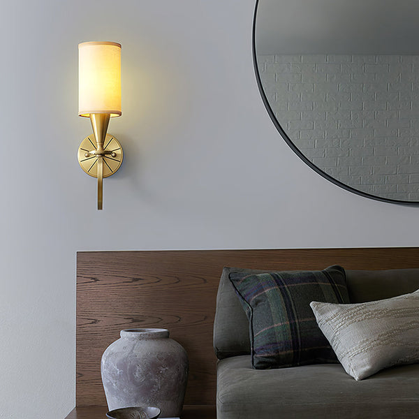 modern brass fabric shade wall sconce