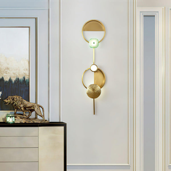 modern brass green glass wall sconce