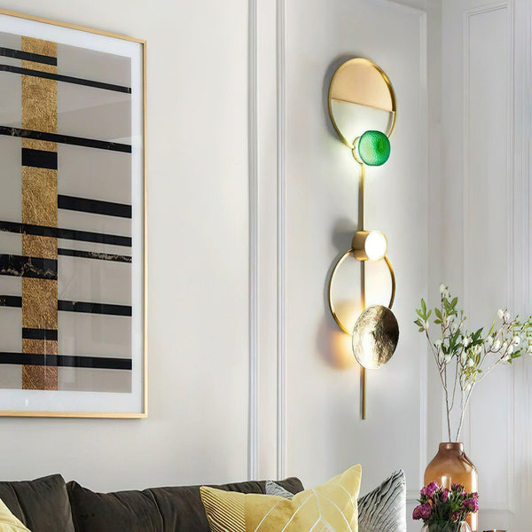 modern brass green glass wall sconce