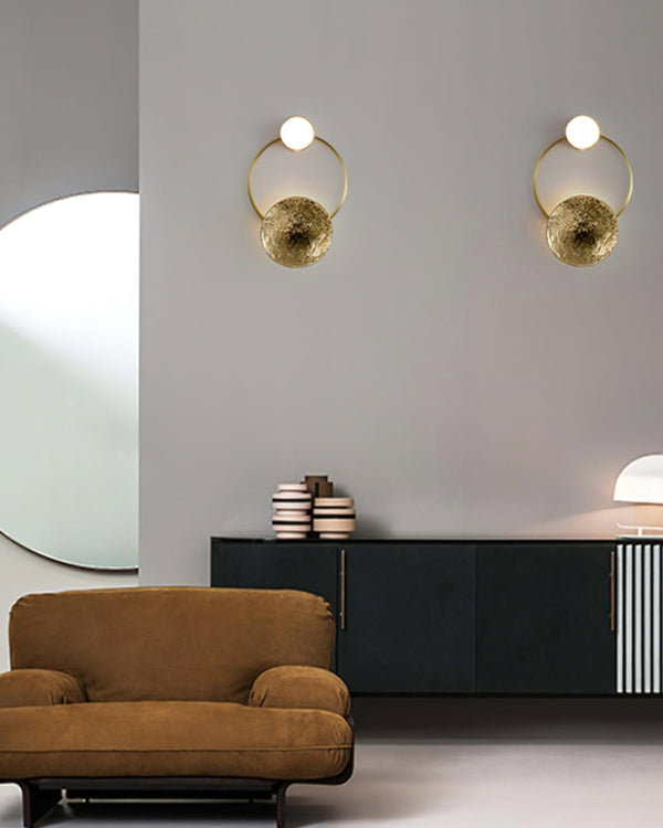 modern brass green glass wall sconce