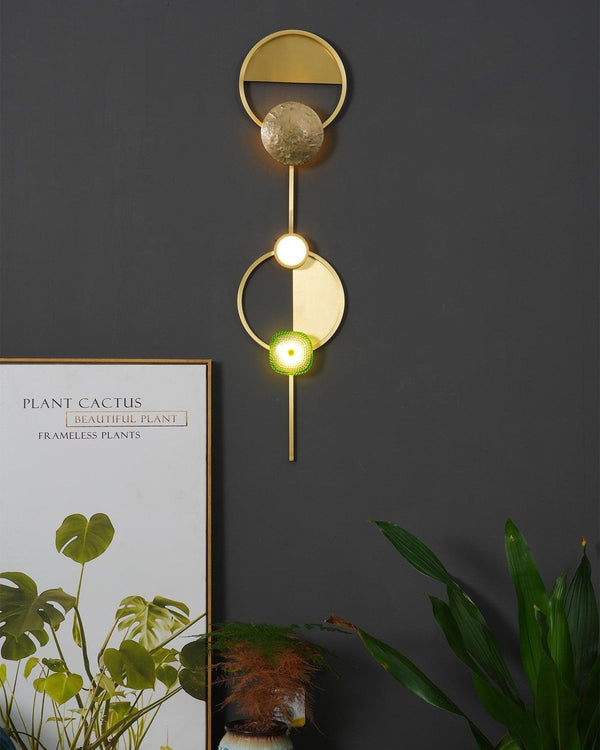 modern brass green glass wall sconce