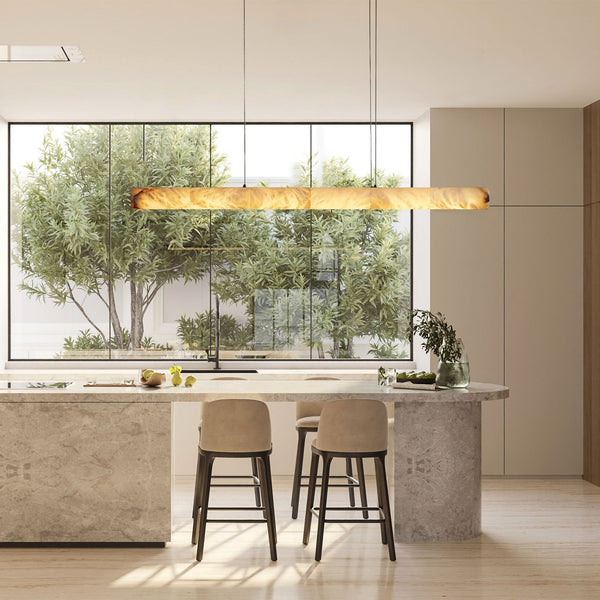 modern brass spanish alabaster linear chandelier
