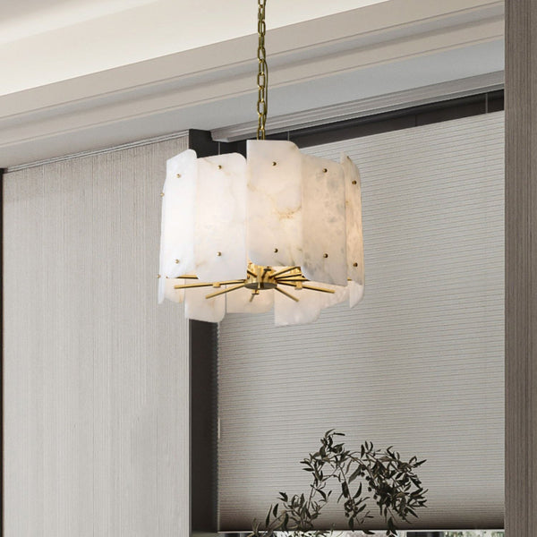 modern brass tiered alabaster chandelier