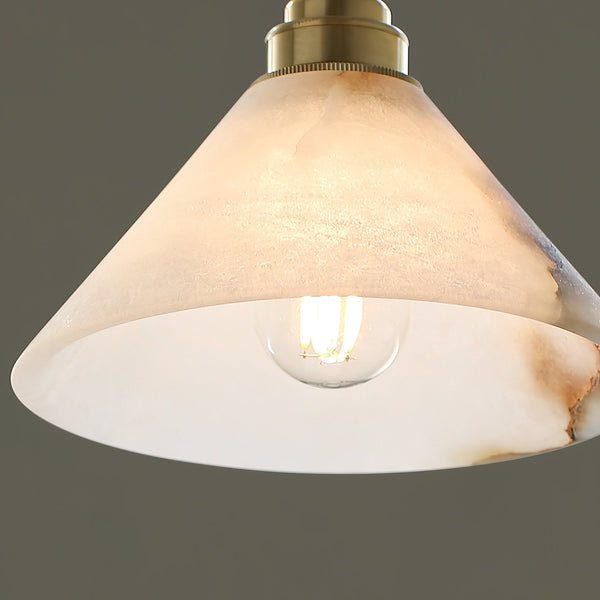 modern brass white alabaster conical pendant lamp