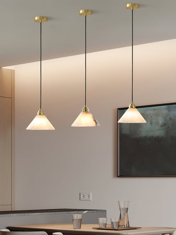 modern brass white alabaster conical pendant lamp