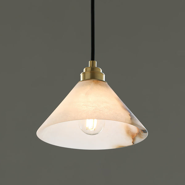 modern brass white alabaster conical pendant lamp