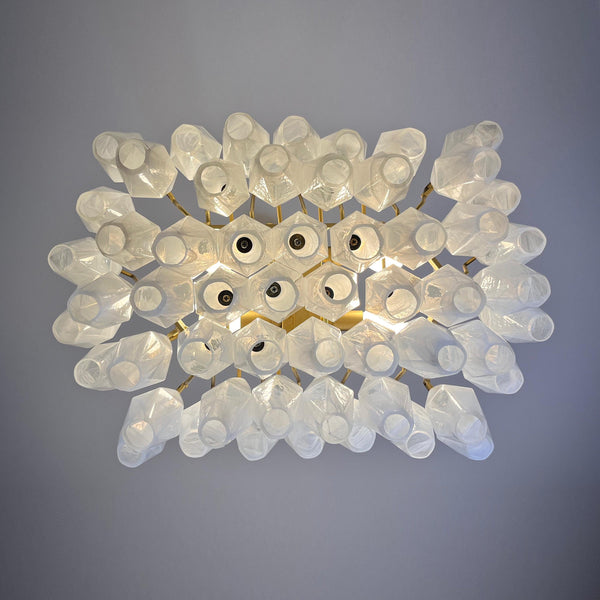 modern brass white alabaster glass poliedri chandelier