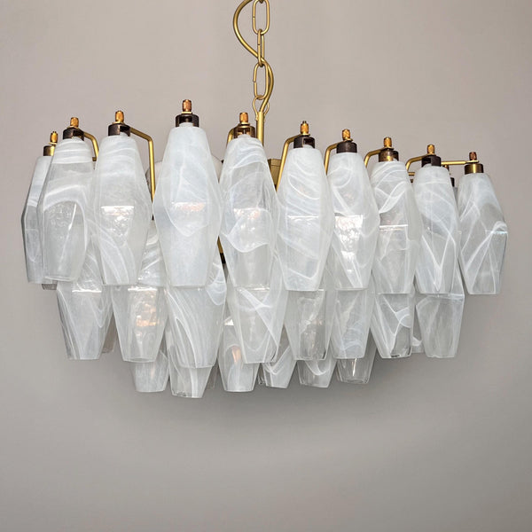 modern brass white alabaster glass poliedri chandelier