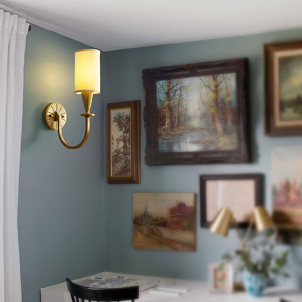 modern brass white fabric charleston wall sconce