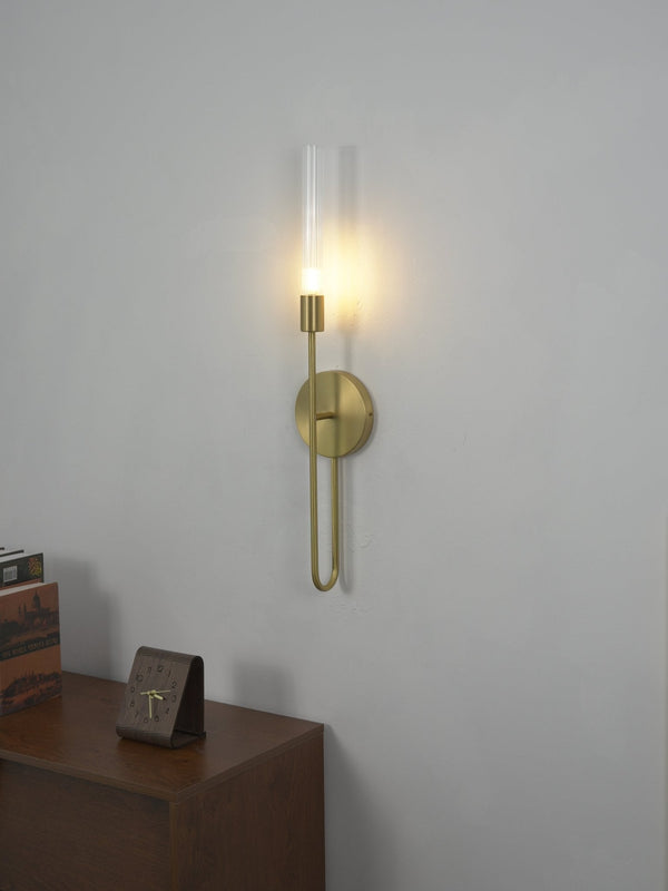 modern brushed gold glass tube wall sconce