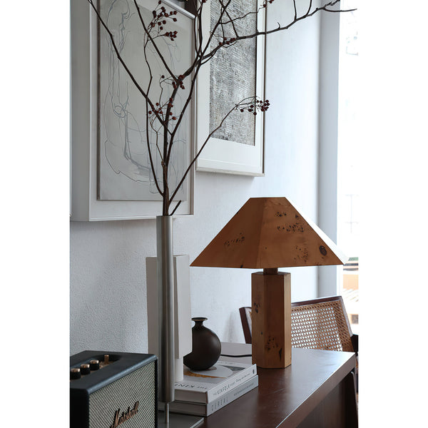 modern burl wood organic table lamp