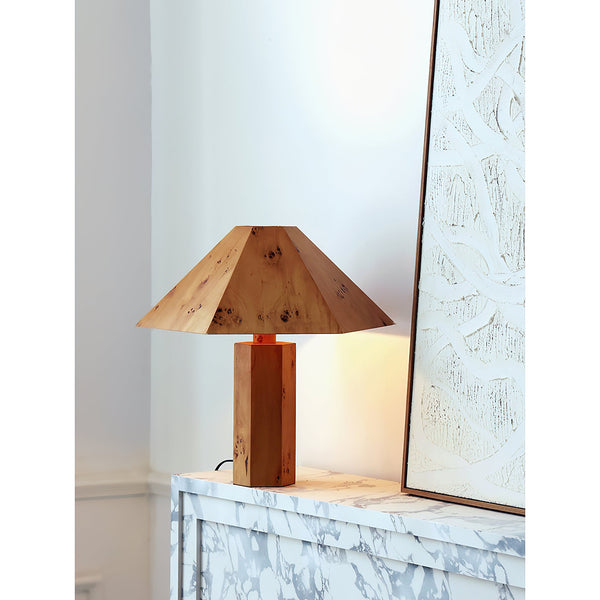 modern burl wood organic table lamp