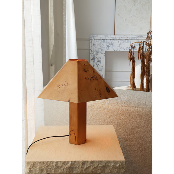 modern burl wood organic table lamp