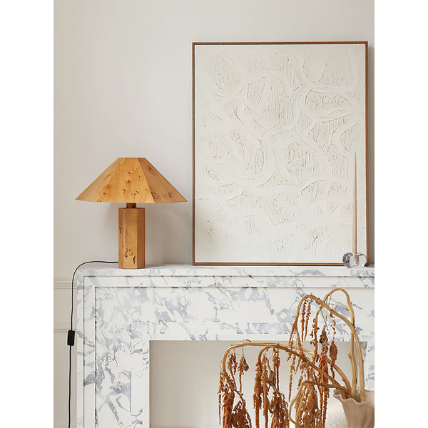 modern burl wood organic table lamp