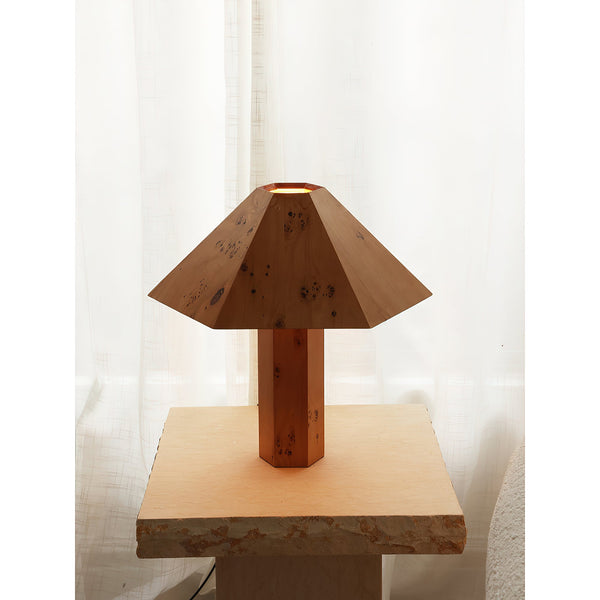 modern burl wood organic table lamp