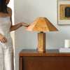 modern burl wood organic table lamp