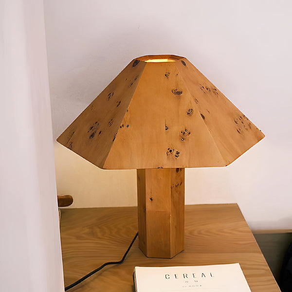 modern burl wood organic table lamp