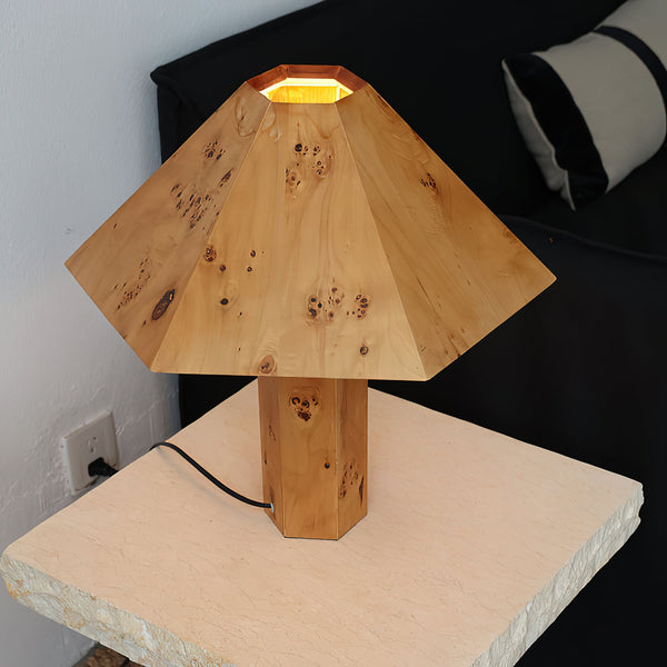 modern burl wood organic table lamp