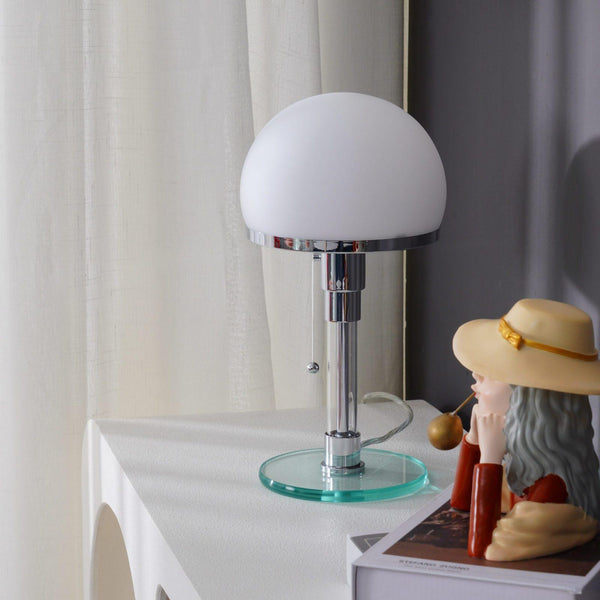 modern chrome clear glass bauhaus table lamp