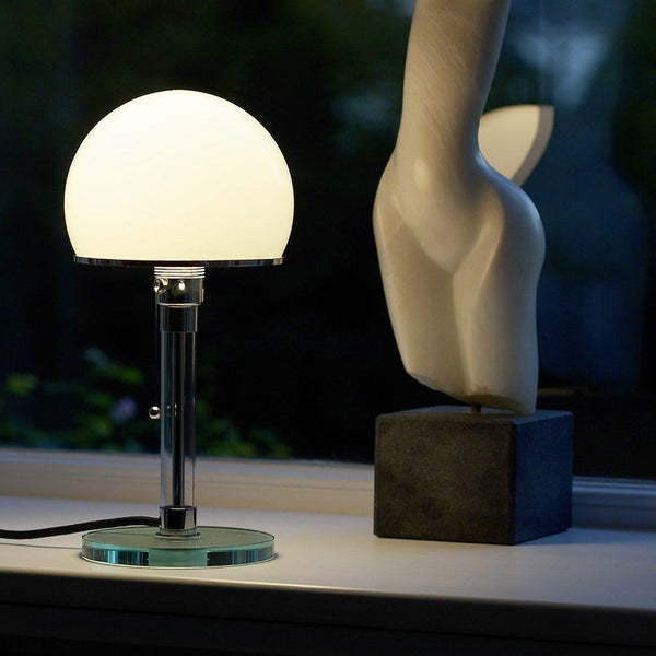 modern chrome clear glass bauhaus table lamp