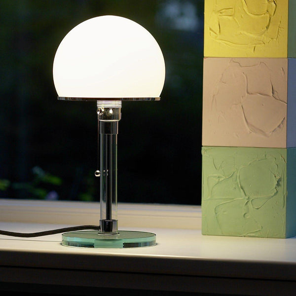 modern chrome clear glass bauhaus table lamp