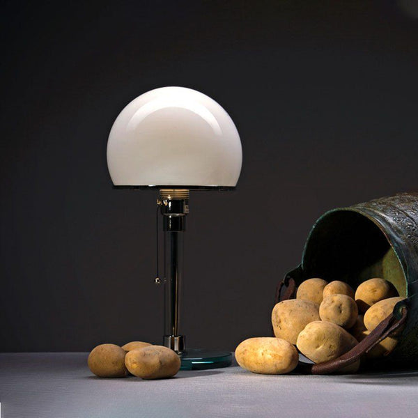 modern chrome clear glass bauhaus table lamp