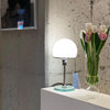 modern chrome clear glass bauhaus table lamp