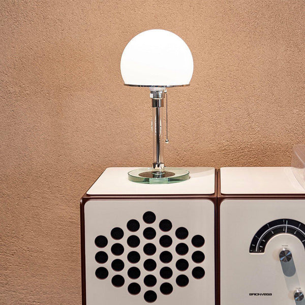 modern chrome clear glass bauhaus table lamp