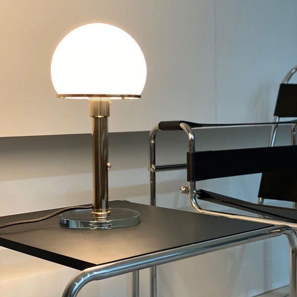 modern chrome clear glass bauhaus table lamp