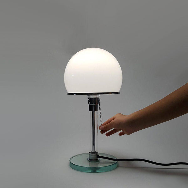 modern chrome clear glass bauhaus table lamp
