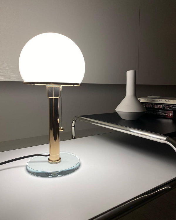 modern chrome clear glass bauhaus table lamp