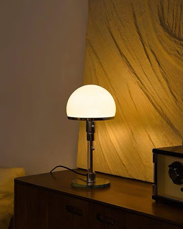 modern chrome clear glass bauhaus table lamp