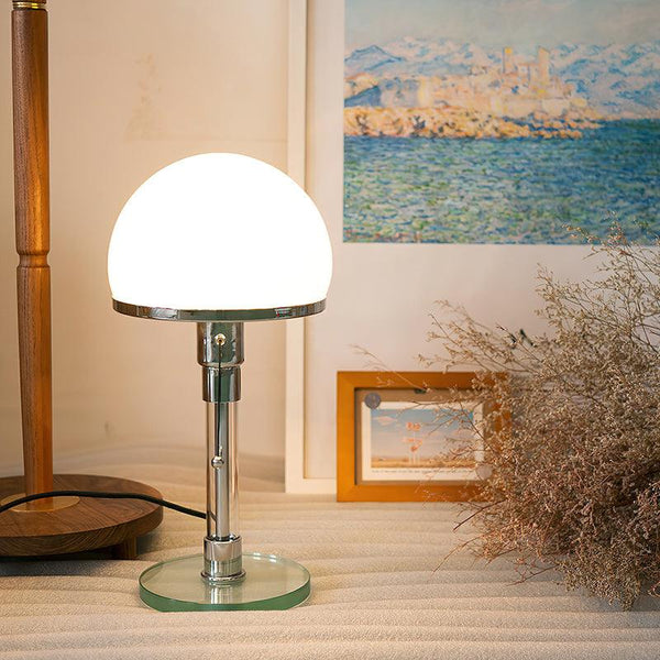 modern chrome clear glass bauhaus table lamp
