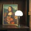 modern chrome clear glass bauhaus table lamp