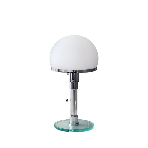 modern chrome clear glass bauhaus table lamp