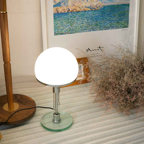 modern chrome clear glass bauhaus table lamp