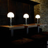 modern chrome clear glass bauhaus table lamp