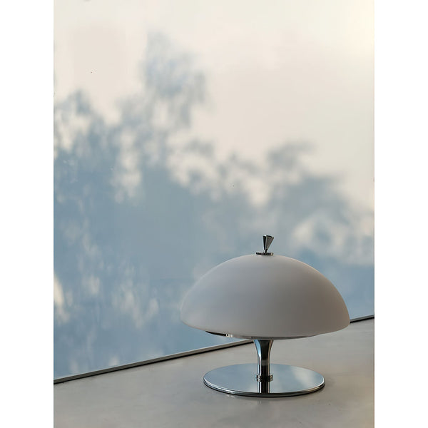 modern chrome white glass beret rechargeable table lamp
