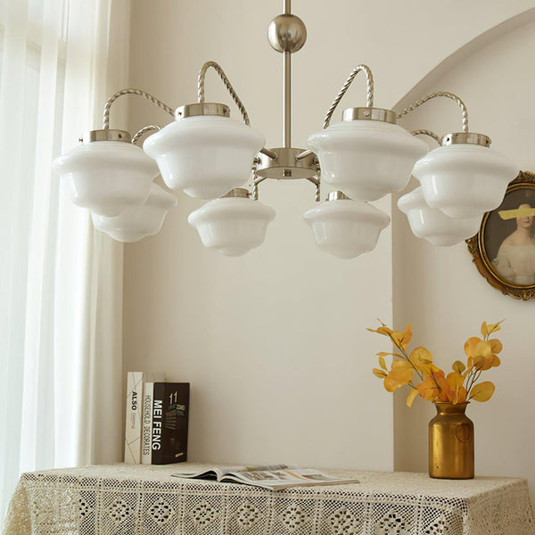 modern chrome white glass chandelier 2