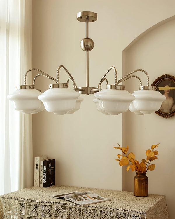 modern chrome white glass chandelier 2