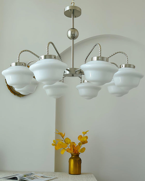 modern chrome white glass chandelier 2