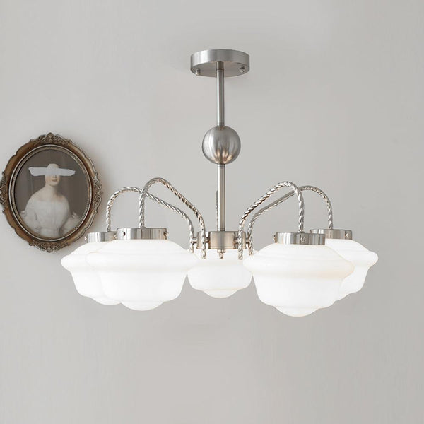 modern chrome white glass chandelier 2