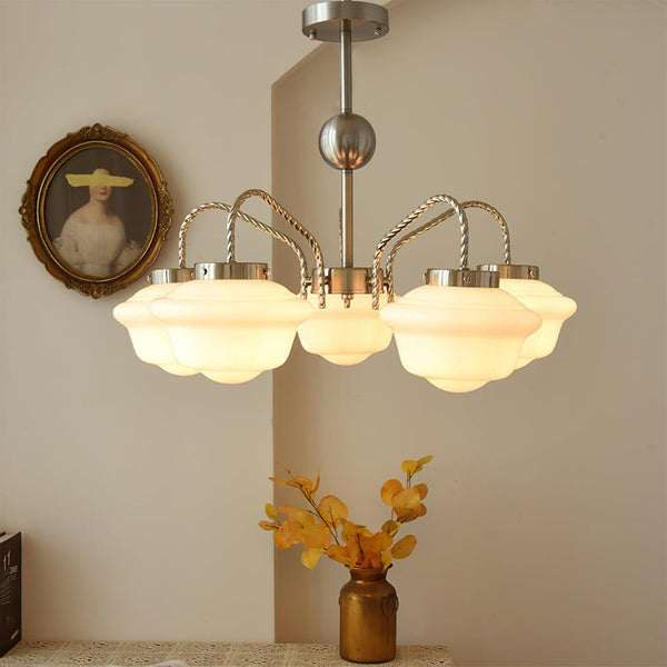 modern chrome white glass chandelier 2