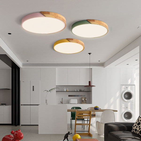 modern colorful iron wood led flush mount ceiling light