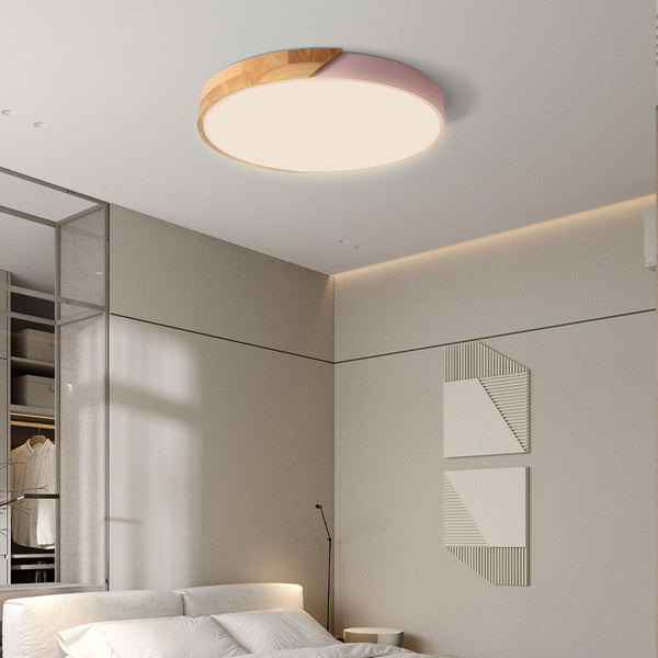modern colorful iron wood led flush mount ceiling light