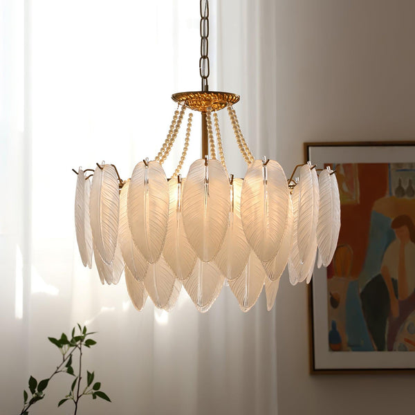 modern copper white glass feather pearl chandelier