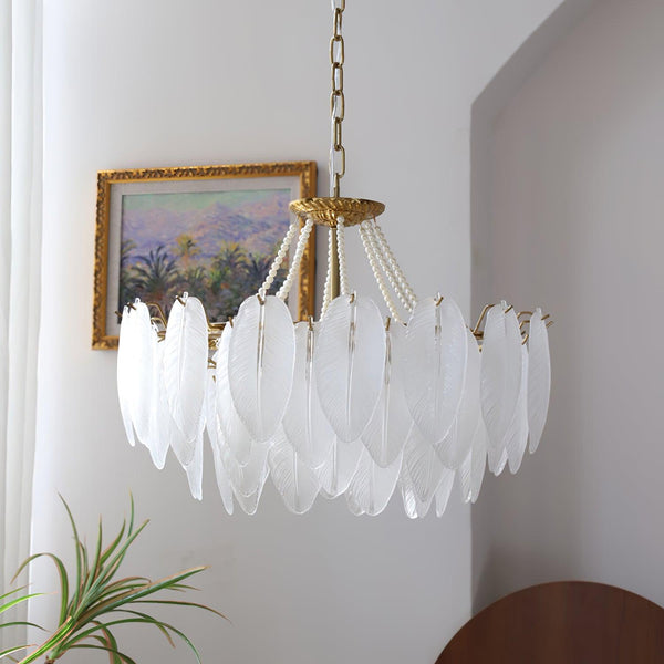 modern copper white glass feather pearl chandelier