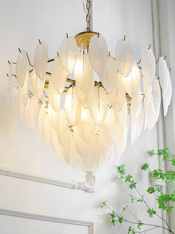 modern copper white glass feather pearl chandelier